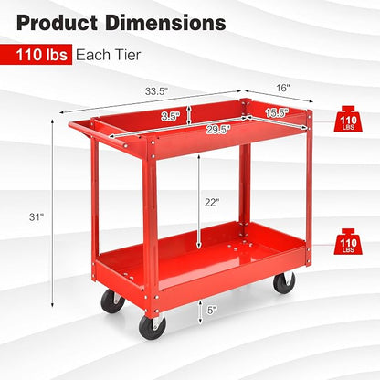 Goplus 2-Tier Utility Cart, Heavy Duty Commercial Service Tool Cart w/Handle - Image 6