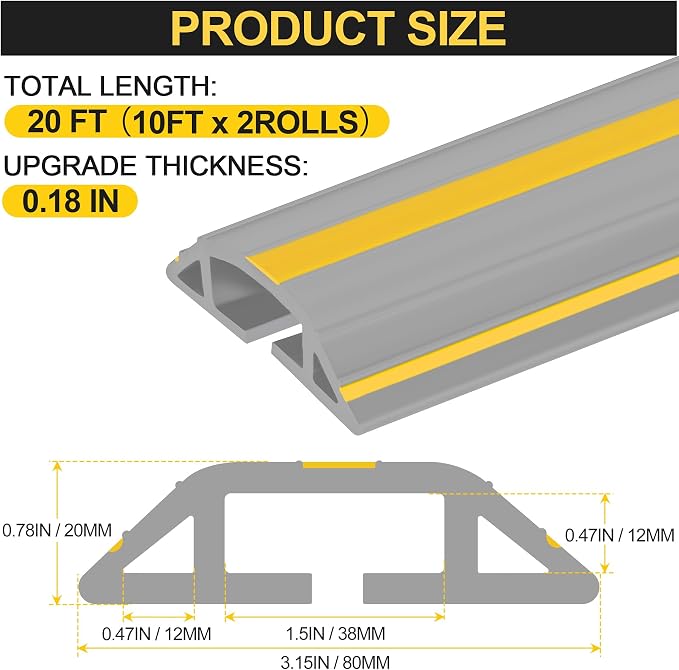 MYFAMIREA 20FT Floor Cord Cover Heavy Duty Cable Cover Protector 3 Channels - Image 2