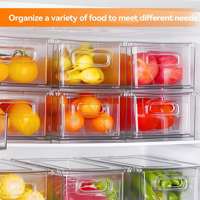 2 Pack Kitchen Storage Drawers Stackable Refrigerator Organizer Bins - Image 5