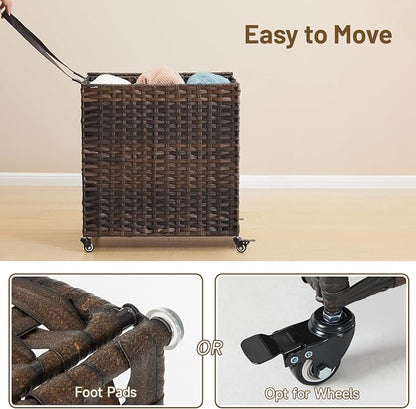 Laundry Hamper with Wheels, 39.6 Gallon Rolling Laundry Basket with Lid - Image 6