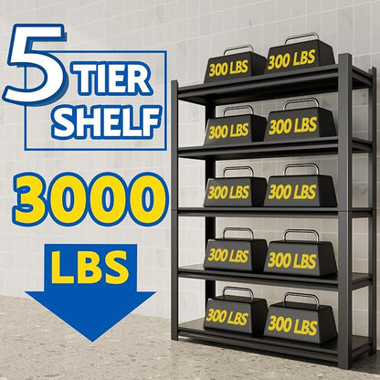 72''H Garage Shelving Heavy Duty, 3000LBS Storage Shelves, 5-Tier Adjustable - Image 4