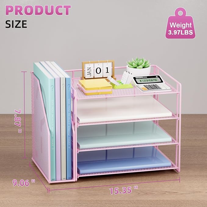 Marbrasse Desk Organizer and Accessories，4-Tier Paper Letter Tray Organizer - Image 3