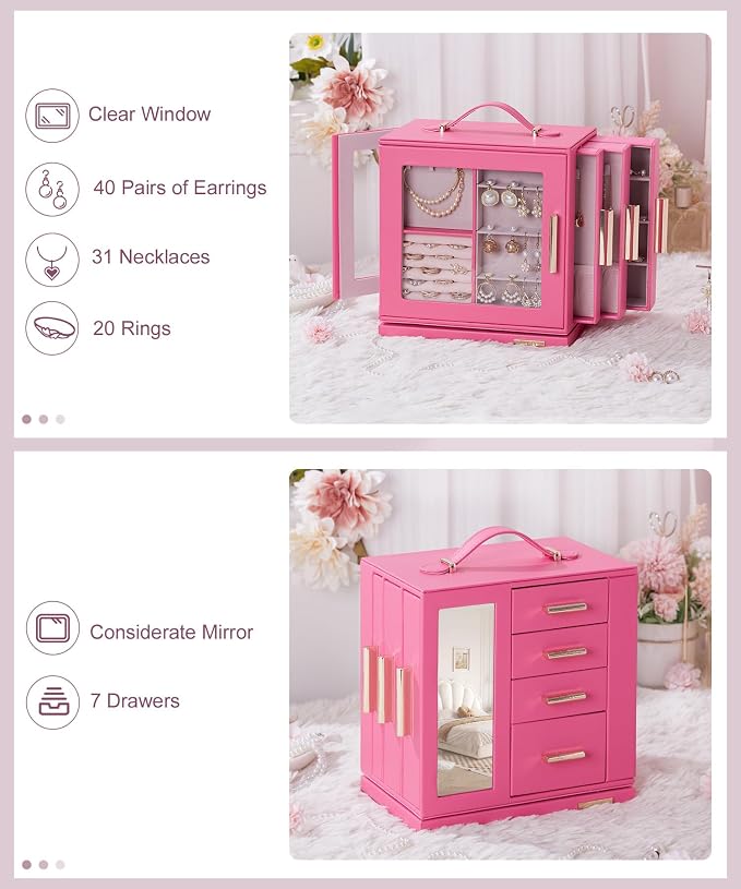 Homde Christmas Gifts Jewelry Box 360° Rotating, Necklace Earring Organizer - Image 4