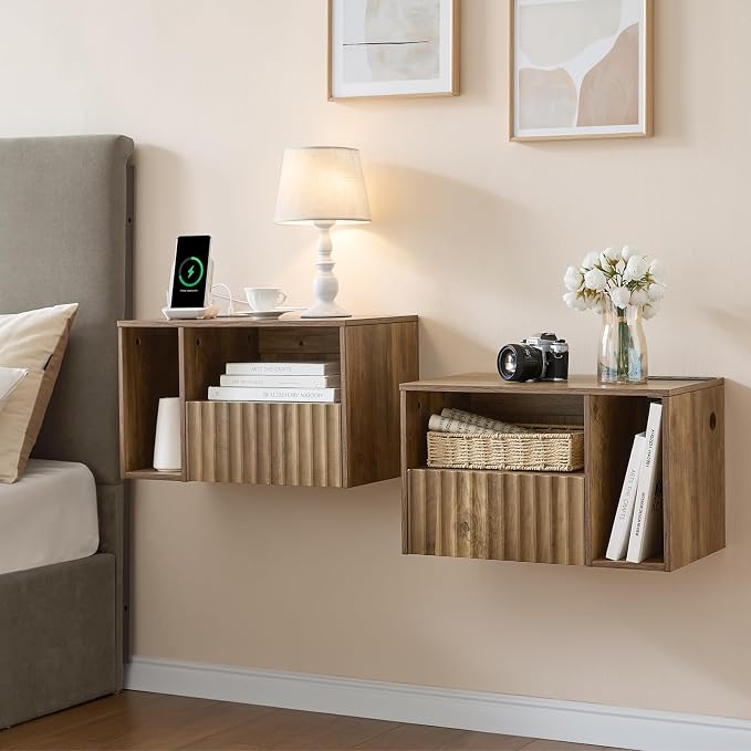 Floating Nightstand with Charging Station by BuildHom