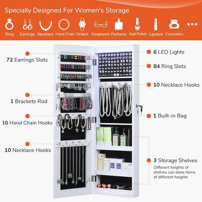 GISSAR Full Length Mirror Jewelry Cabinet, 6 LEDs Jewelry Armoire Wall Mounted - Image 4