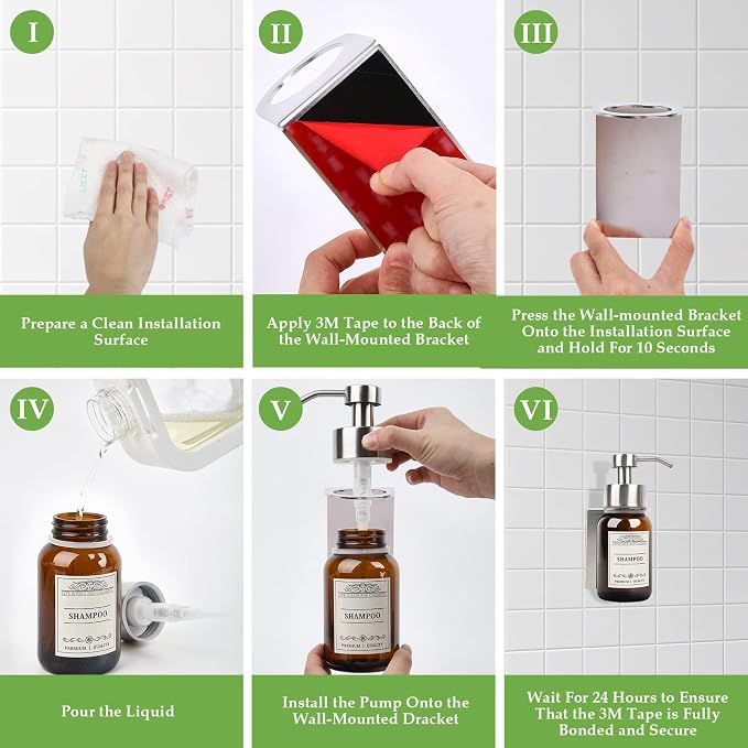 Hand Soap Dispenser, 8.5 Oz Wall Mounted Shampoo and Conditioner Dispenser and - Image 5