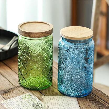 ANSQU Set of 2 Vintage Blue Glass Storage Jars - Image 4