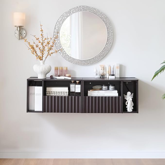 Modern Espresso Fluted Floating Nightstand - Image 6