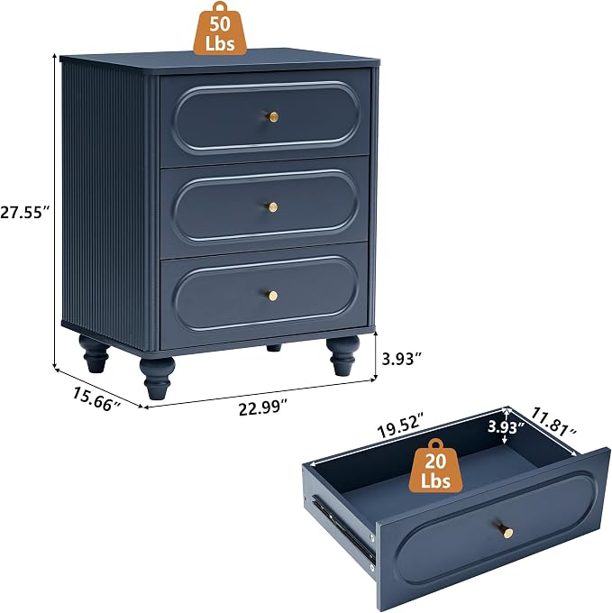 3 Drawer Fluted Dresser for Bedroom Set of 2, Mid Century Modern Chest of - Image 2