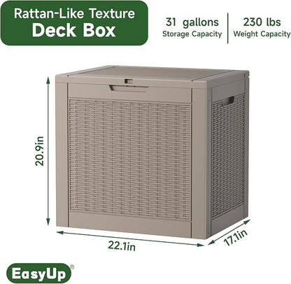 EasyUp 31 Gallon Outdoor Storage Box, Resin Waterproof UV-Resistant Deck Box - Image 2