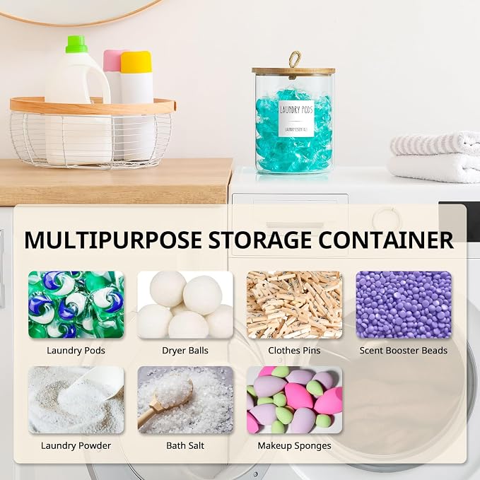 Glass Laundry Pods Container, 0.5 Gallon 2 Liter Laundry Jars - Image 4