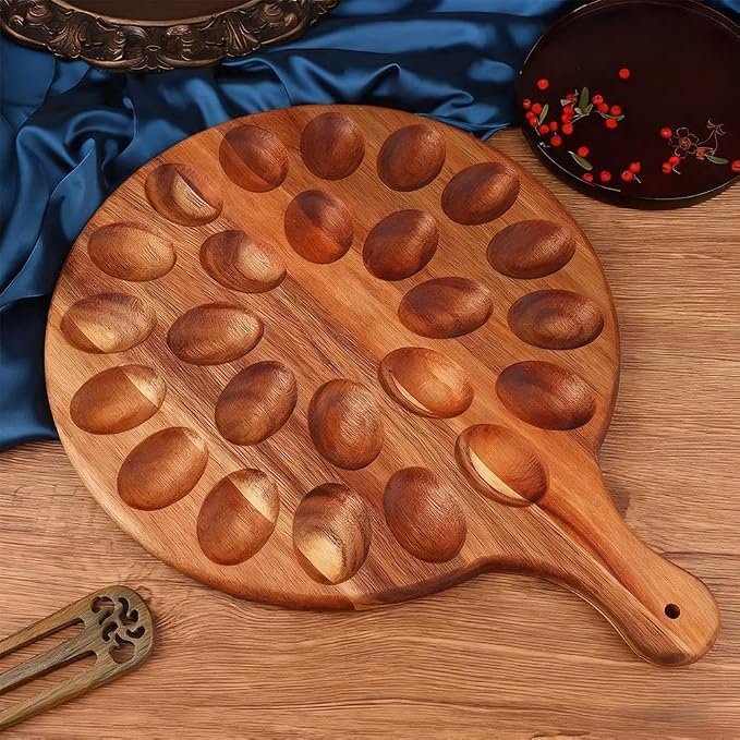 24 Holes Wood Deviled Egg Platter Round Tray - Image 6