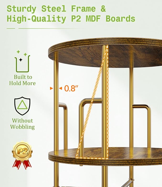 3 Tier Rotating Bookshelf Tower Round Gold, 37” Floor Standing Spinning - Image 5