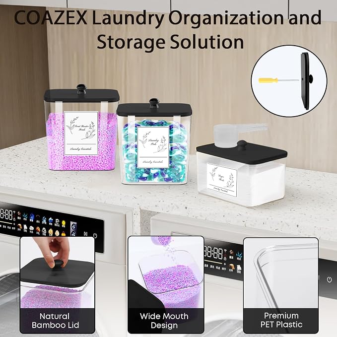 3 Pack Plastic Laundry Pods Container & Dryer Sheet Holder, Laundry Room - Image 3