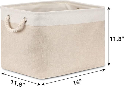 Bidtakay Beige Storage Basket Large Fabric Cloth Baskets Tall Rectangular Shelf - Image 7