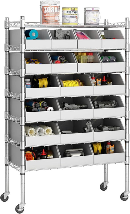 6-Tier Classics Heavy-Duty Bin Rack, Industrial Solid Steel Wire Shelving by Hymula