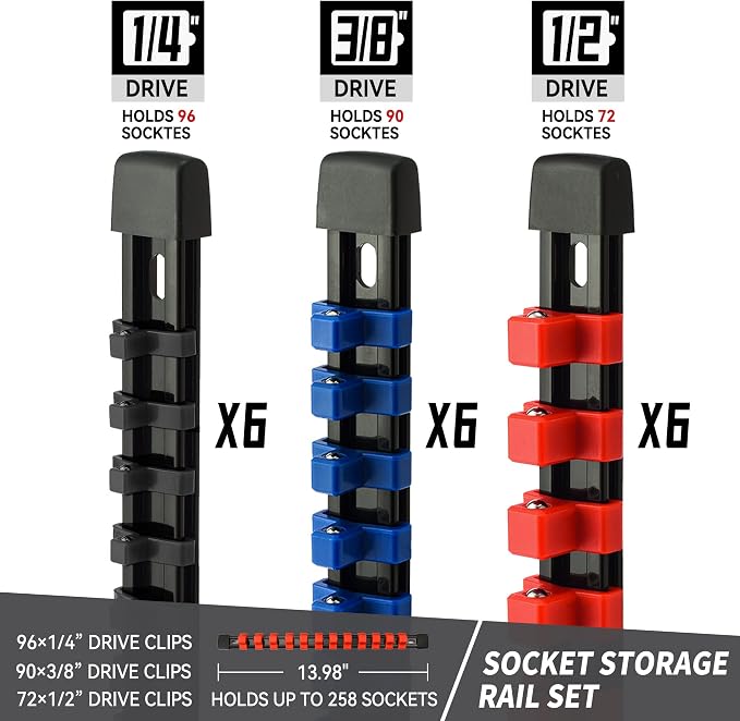 Socket Organizer Drive ABS Tools-Socket Holder, 3/8-Inch x 90 Clips, 1/2-Inch x - Image 2
