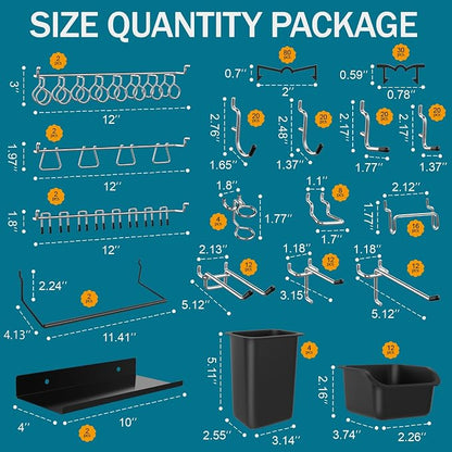 Metal Peg Board Kit with 1/4" Pegboard Accessories, 6 Pack 12"X24" Pegboard and - Image 3