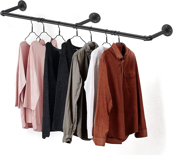 Clothes Hanger Pole Wall Mount, Clothes Rail Shelf Wardrobe Organizer by Varsoul