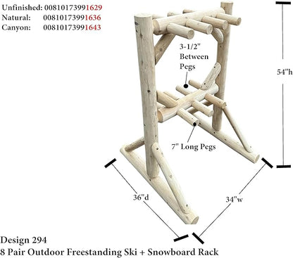 8-Place Freestanding Log Ski Rack Holder, Indoor & Outdoor Snowboard Racks - Image 3