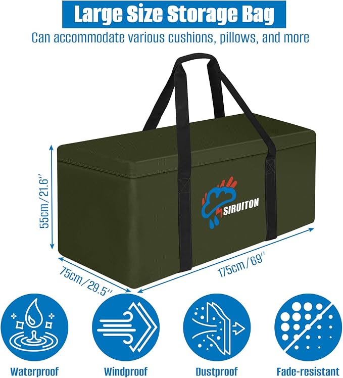 SIRUITON 69”L x 29.5”W x 21.6”H Outdoor Cushion Storage Bag, Patio Furniture - Image 2