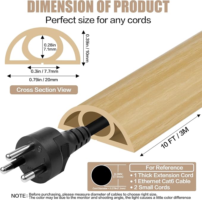 Floor Cord Cover Self Adhesive Cord Hider, 10FT Cable Management, Extension - Image 2