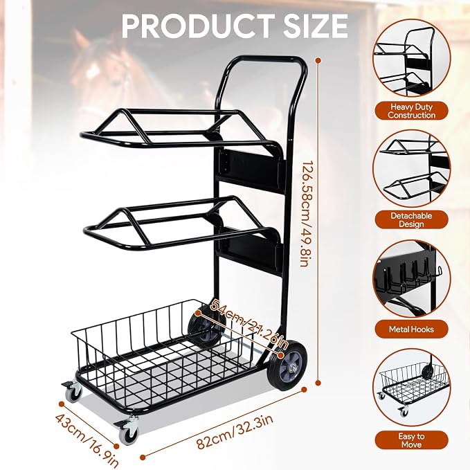 2 Tier Rolling Saddle Rack Cart - Image 3
