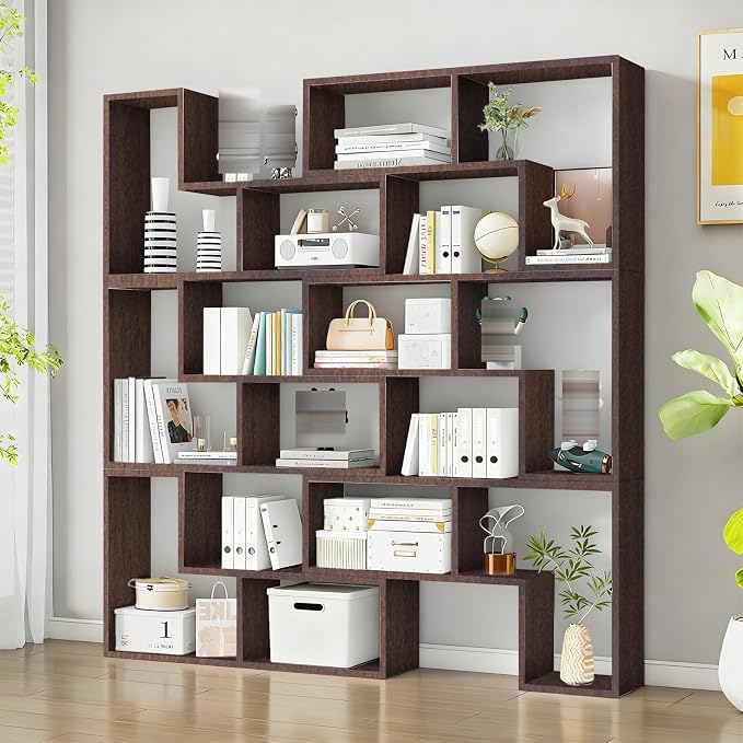 Expandable Bookcase with Adjustable Width, Wooden Room Divider Bookshelf by Unknown