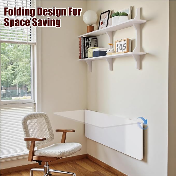 Pmnianhua Wall Mounted Folding Table, Foldable Drop Leaf Table, Wall Mount Fold - Image 3