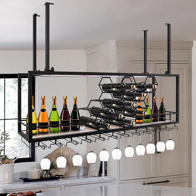 Metal Hanging Wine Rack, Metal Bar Liquor Bottle Display Shelf Wall Wine - Image 6