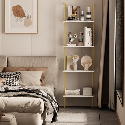 Ladder Shelf 4 Tiers Metal Industrial Bookshelf, Wall Mount Wide Book Case - Image 8