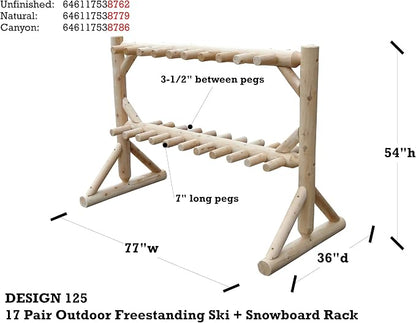 17-Place Freestanding Log Ski Rack Holder, Indoor & Outdoor Snowboard Racks - Image 4