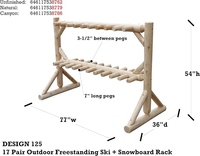 17-Place Freestanding Log Ski Rack Holder, Indoor & Outdoor Snowboard Racks - Image 7