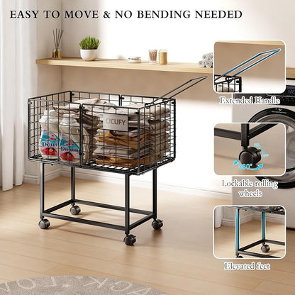 Wire Laundry Hamper, 80L Rolling Laundry Basket Cart on Wheels, Dirty Clothes - Image 3