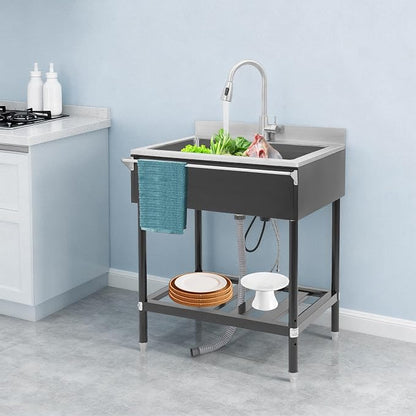 Stainless Steel Utility Sink, Free Standing Single Bowl Kitchen Sink - Image 6