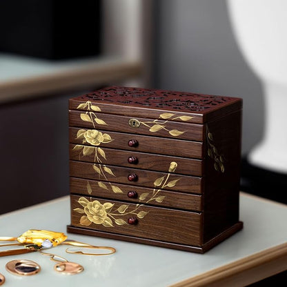Hand-painted Wooden Jewelry Box, 7 Layer Jewelry Organizer, Vintage Wooden - Image 8
