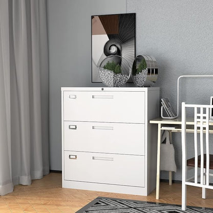 Lateral File Cabinet with Lock, 3 Drawer Large Metal Filing Cabinet, Home - Image 8