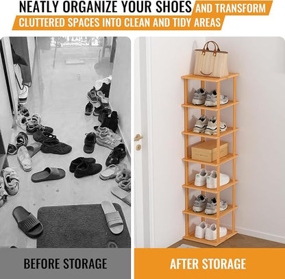 Bamboo Free Standing Shoe Rack Shelf Multi Tier Tall Wooden Stackable Shoes - Image 6