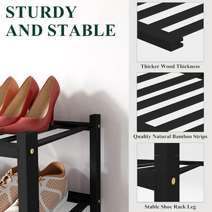 Smiry Bamboo Shoe Rack for Closet, 6 Tier Small Wooden Stackable Shoe Organizer - Image 2