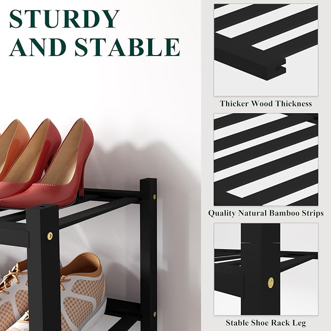 Smiry Bamboo Shoe Rack for Closet, 2 Tier Small Wooden Stackable Shoe Organizer - Image 3