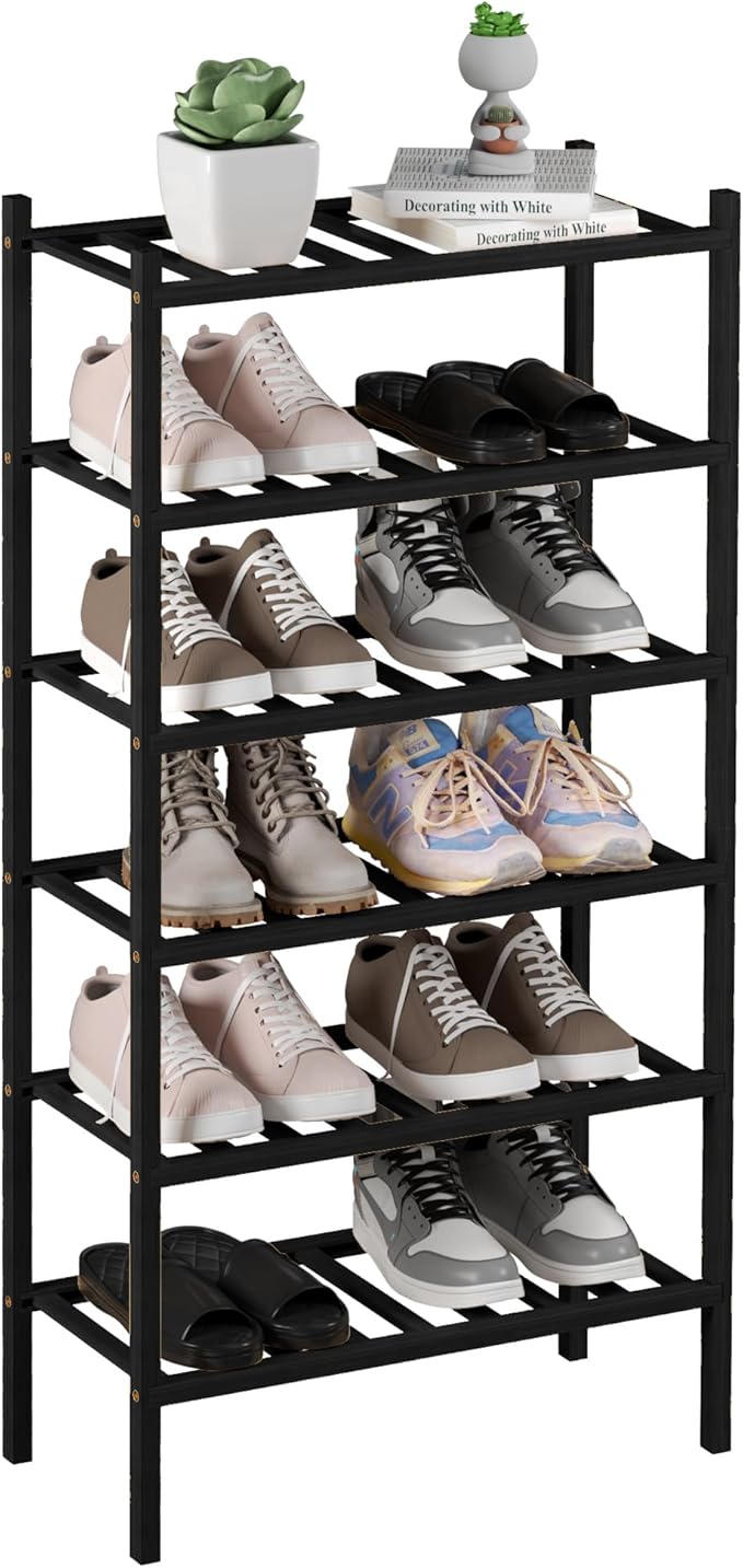 6-Tier Bamboo Small Shoe Rack, Free Standing Wood Shoe Shelf Storage Organizer by ROMGUAR+CRAFT
