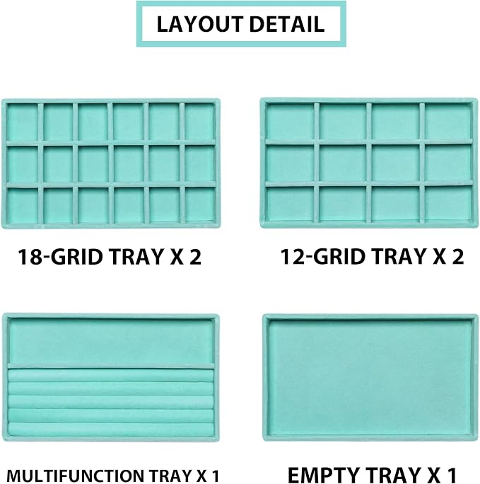 Frebeauty Jewelry Organizer Tray, Stackable Velvet Jewelry Trays, Drawer - Image 4