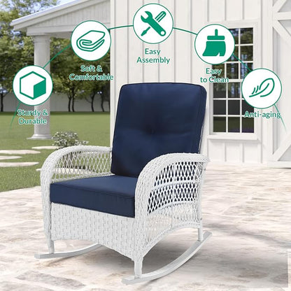 VIVIJASON 2 Piece Patio Wicker Rattan Rocker Chair, Outdoor Rattan Rocker Chair - Image 6