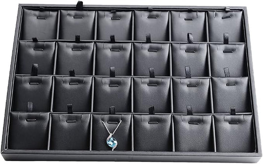 Black PU Leather Jewelry Display Tray 24 Grids Pendant Earrings Necklace by Woodten