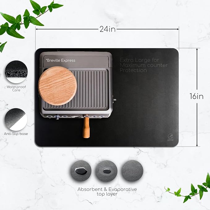 Ternal Coffee Bar & Dish Drying Mat | Rubber-Backed, Anti-Slip Absorbent Mat - Image 2