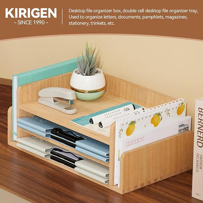 KIRIGEN Wood 3-Tier Office Desktop Document Tray - Image 4