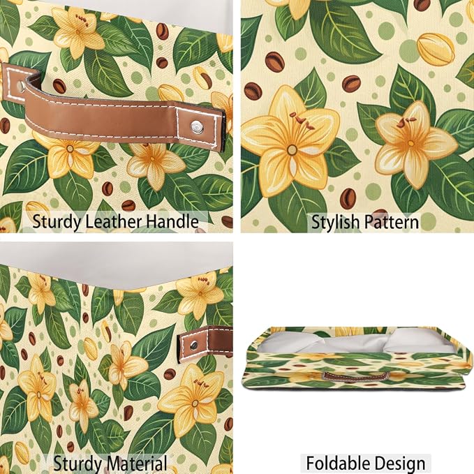 TropicalLife 13x13x13 Inch Large Fabric Storage Cube Yellow Flower Foldable - Image 5