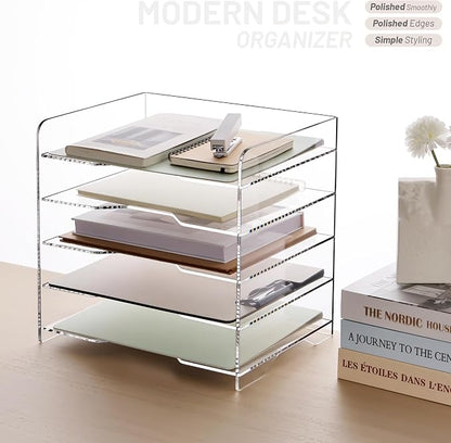 SANRUI Acrylic Desk File Organizer 5 Tier Letter Tray Paper Organizer - Image 4