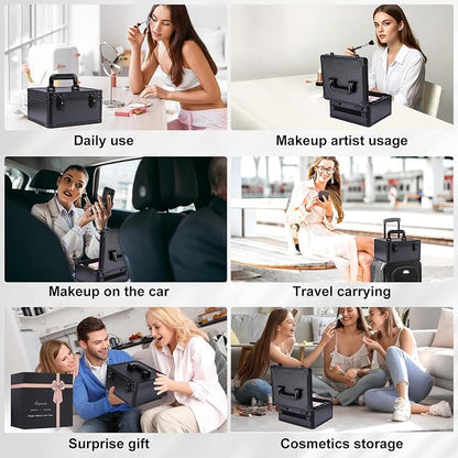 Makeup Box with Led Mirror, Travel Train Hard Case with Rechargeable Lighted - Image 7