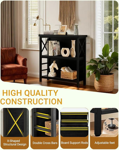 Small Bookshelf, 3 Tier Industrial Bookcase - Image 5